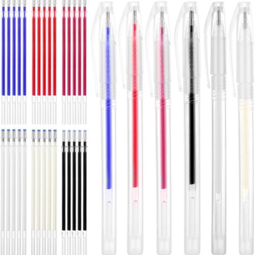 36Pcs Heat Erasable Pens for Fabrics, Includes 6Pcs Fabric Pens with 30 Refills, 0.5mm Fabric Markers for Sewing, Assorted Colors Embroidery Pen for Quilting Sewing DIY Dressmaking Accessories