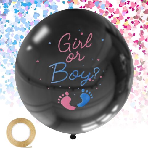2Pack Gender Reveal Balloons Boy or Girl Balloon with Blue Pink Confetti for Baby Shower Gender Reveal Ideas Party Supplies Decoration Black Colors