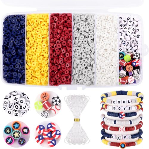 5000 Pcs Heishi Flat Round Clay Beads, DIY Bracelet Making Kit with Letter & Sports Beads, Perfect for Birthday Crafts