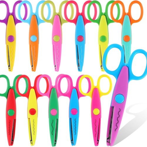 12 Pack Kids Safety Scissors | Blunt Tip with Decorative Edges | 5 Inch Colorful Zig Zag Assorted Patterns for School, Classroom Supplies, Teachers, Art Crafts, Scrapbook, DIY Projects