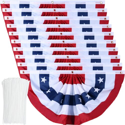 American Flag Bunting Patriotic Pleated Fan Flag USA Flags with Brass Grommets and Zip Ties for 4th of July Memorial Day Decoration Outdoor (10, 1.5x3 Feet)