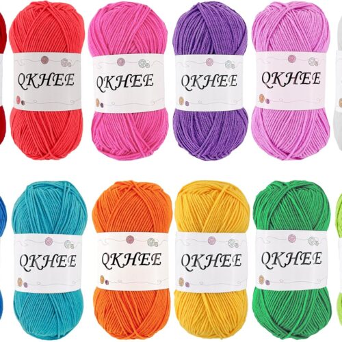 Yarn for Crocheting and Knitting 12 * 1.76 Oz (50G) /195yd, Fine/Fingering Weight (1), 60% Cotton 40% Acrylic Soft Yarn kit for Making Sweater and amigurumi (Rainbow)