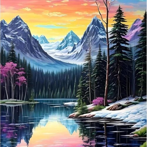 Paint by Numbers Kit for Adults Mountain- Landscape Adult Paint by Number Kits on Canvas, DIY Acrylic Oil Painting Kits for Wall Decoration(16x20 inch)