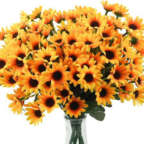 6 Bundles Sunflowers Artificial Flowers Daisy Mums Fake Flowers Outdoor UV Resistant No Fade Fall Flowers 24 Stems Greenery Shrubs Indoor Outside Home Wedding Office DIY Garden Décor (Yellow)