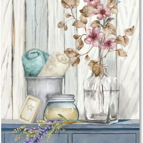 Bathroom Decor Wall Art Farmhouse Flower Pictures Laundry Room Bathroom Wall Decor Pink Poppy Vase Canvas Prints Blue White Painting Framed Artwork