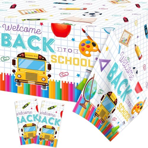 2 Pieces Back to School Party Tablecloths First Day of School Party Decor Welcome Back Tablecloth (51 x 87 Inch)
