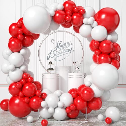 Red and White Balloon Arch Kit, Red and White Balloon Garland Kit, Red White Latex Balloons Different Sizes 18/12/10/5 inch for Bridal Shower Engagement Anniversary Bachelorette Party Decorations