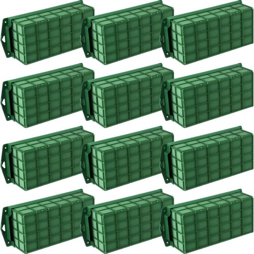 12 Packs Floral Foam Cage Rectangle Flower Cage Holders with Floral Foam Floral Arrangement Supplies for Fresh Flowers, Home Weeding Decorations, 11.8 x 4.3 x 3.1 Inches