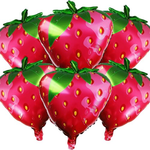 6 Pcs Giant Strawberry Balloons 23 Inch Foil Strawberry Ballon Summer Balloons Jumbo Fruit Mylar Ballon for Birthday Baby Shower Party