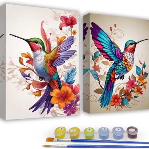 Paint by Numbers Kit for Adults - 2 Pack Hummingbird Paint-by-Number Kits - Acrylic Easy Paint by Numbers Framed - Canvas Arts and Crafts 8x12 Inch