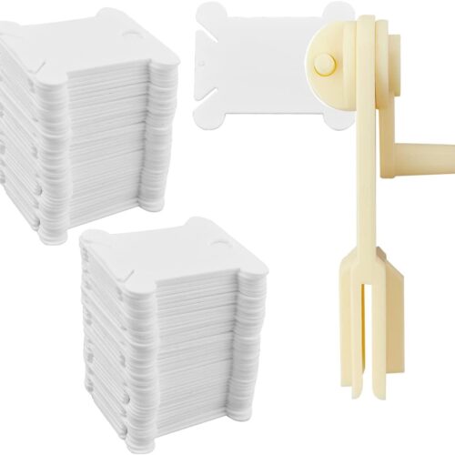 120 Pcs Plastic Floss Bobbins with 1 Pcs Bobbin Winder for Cross Stitch Cotton Thread Craft DIY Sewing Storage Thread Organizer Holder Embroidery DIY Cards (White)