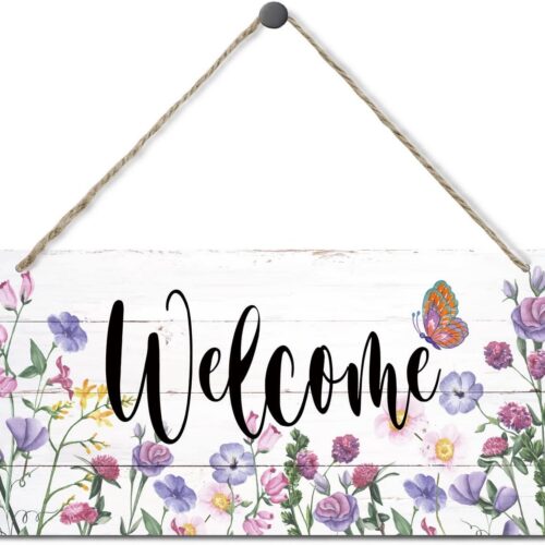 Welcome Decor Sign, Hanging Wood Sign Home Decorative, Printed Wood Wall Art Sign, Flower Welcome Sign, Yard Garden Welcome Sign, Porch Decor Sign, Farmhouse Front Door Decor Sign 12 * 6inch
