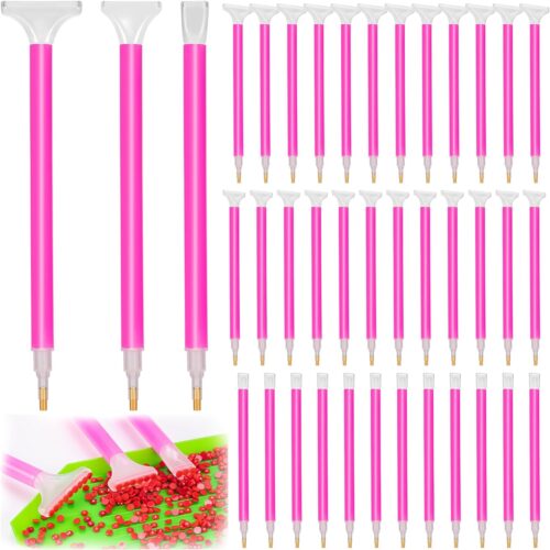 36 Pack Diamond Art Painting Pens 5D Diamond Embroidery Art Pens with 3 Drill Sizes, Efficient Diamond Art Pens Tools for DIY Diamond Rhinestone Painting Crafts Making (Red)