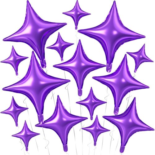 Purple Star Balloons,15Pcs Purple Star Foil Balloon,26/18/10 Inch Quadrangle Helium Balloons for Graduation Wedding Birthday Prom Anniversary Baby Shower Party Decorations