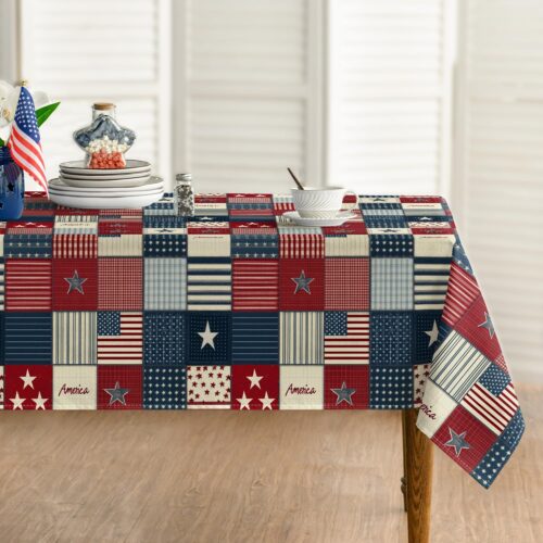4th of July Tablecloth 60×84 Inch Rectangular, Veterans Day Decorations Table Cloth American Flag Collage Table Cover Patriotic Party Supplies for Home Dining Room Kitchen