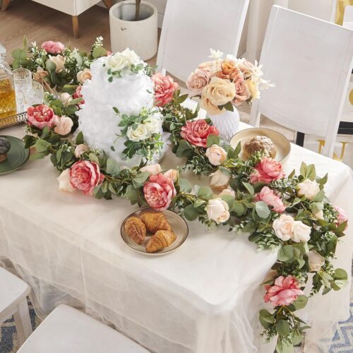 Flower Garland, Wedding Arch Flowers, Artificial Rose Vine Flowers for Room Anniversary Wedding Birthday Christmas Wall Arch Decor, 3 Vines Together, Champagne Floral Garland