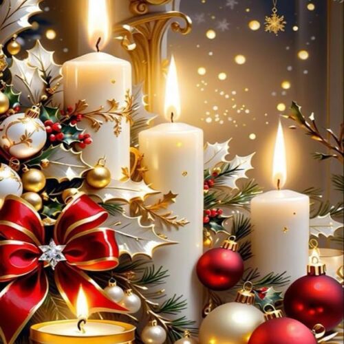 5D Diamond Painting Kits for Adults - Candles Diamond Art Kits for Adults Beginner,DIY Christmas Diamond Painting Full Drill Round Rhinestone for Home Wall Decor Gifts 12X16inch