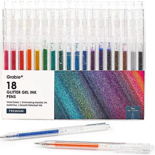 Glitter Gel Pens 18 Colors, Metallic Vibrant Sparkle Gel Pens for Coloring, Retractable Sparkle Glitter Pens for Adults,Colored Gel Pens for Adult Coloring Books and Drawing