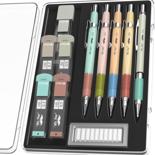 Mechanical Pencil Set, 5 Sizes, 0.3, 0.5, 0.7, 0.9, 2mm, Anti Skidding Grip Cute Mechanical Pencils, Sketching Pencils, Aesthetic Mechanical Pencils, Pastel Mechanical Pencils