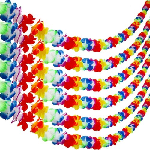6 Pack Colorful Hawaiian Luau Tropical Flower Lei Garland Party Decorations Hawaiian Tropical Party Supplies,10 Feet Each