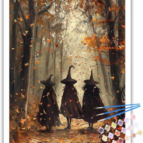 Fall Paint by Numbers Kit for Adults, Witch Paint by Number Adult, Painting by Numbers for Gifts and Home Interior Decor 16x20 Inch