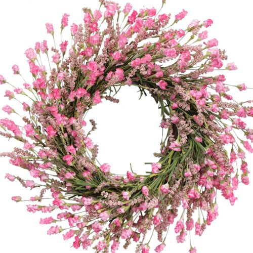 20 Inch Pink Flower Wreath for Front Doors Spring and Summer for Indoor and Outdoor Decor Rustic and Farmhouse Style Home Pink Wreath