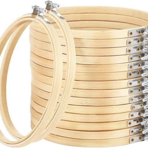 Embroidery Hoops Set 7inch Adjustable Bamboo Circle Cross Stitch Hoop Round Ring,for Embroidery,Cross Stitch (7In 16Pcs)