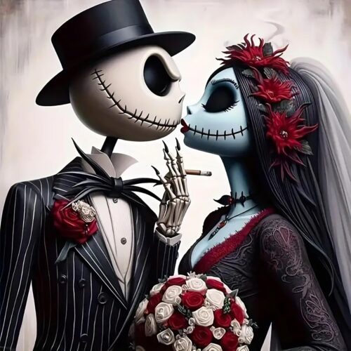 5D Jack and Sally Halloween Diamond Painting Kits for Adults, Jack and Sally Diamond Art Kits for Adults Beginners,Diamond Painting Full Round Drill Crafts Kit for Home Wall Decor Gift 14x14in