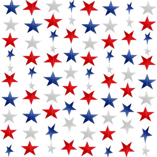 8 Strands Patriotic Star Garland Streamers Banner 4th of July Decorations Red White and Blue Garland Patriotic Decorations Memorial Day Veterans Day Labor Day Decor