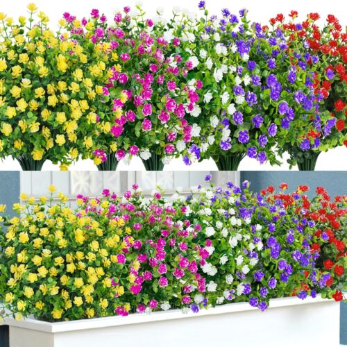 20 Bundles Artificial Flowers for Outdoors Decoration UV Resistant Faux Flowers Fake Plastic Plants Shrubs for Indoor Outside Garden Porch Hanging Planter Window Box Home Decor