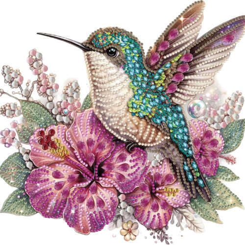 5D Special Shape Diamond Painting Art, Diamond Painting Kits for Adults Beginners, Crystal Rhinestones for Home Wall Decoration Gift, Hummingbird and Floral Design,12×12in