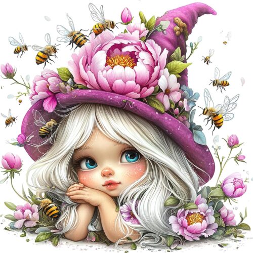 Gnome 5D Diamond Painting Kits for Beginners, DIY Cute Fairy Round Diamond Art Kits for Adults, Flowers Penoy Full Drill Diamond Dots Painting Gem Art for Craft Home Wall Decor 12x12in
