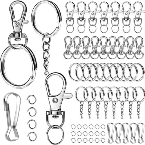 145PCS Key Rings and Keychain Clips, Keychain Making Kit, Lobster Claw Clasps and Key Chain Rings, Bulk Lanyard Clips Keychains for Crafts