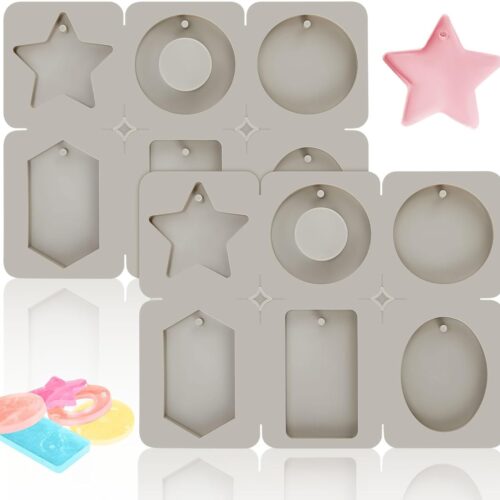 2 Pcs Silicone Wax Melt Molds Silicone Resin Keychain and Epoxy Casting Jewelry Making Molds with Hanging Holes for DIY Jewelry Handicrafts Making(Various Style)