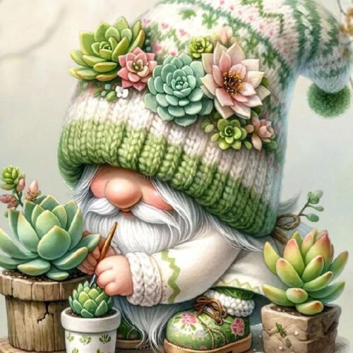 Gnome Stamped Cross Stitch Kits - Succulents Needlepoint Counted Cross Stitch Kits for Beginners Adults Patterns Dimensions Needlecrafts Embroidery Kits Arts and Crafts