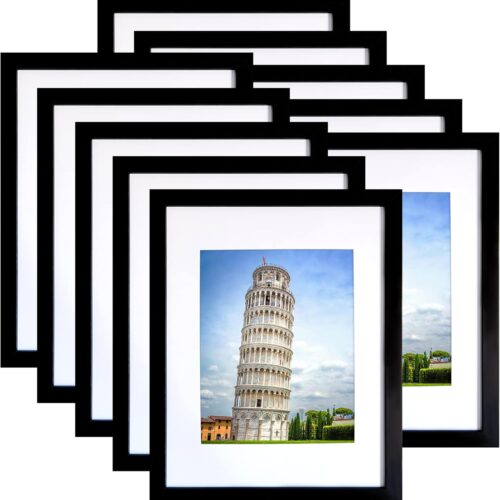 11x14 Picture Frame Set of 10, Display Pictures 8x10 With mat or 11x14 Prints Without Mat, Wall Mounting,Black