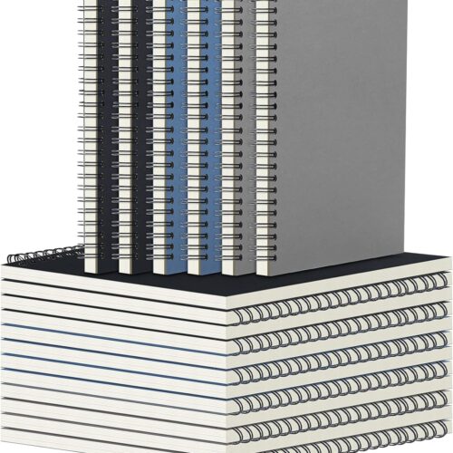 18 Packs Spiral Notebook Journals A5 Notebook 50 Sheets Thick Paper and Kraft Hardcover Ruled for Office Supplies, 5.5 x 8.3 Inch, Black, Grey, Dark Blue