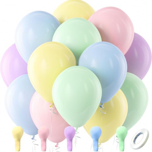 Pastel Balloons Latex Party Balloons, 100 Pack 12 inch Round Helium Multicolor Macaron Balloons for Birthday Rainbow Party Baby Shower Wedding Decorations