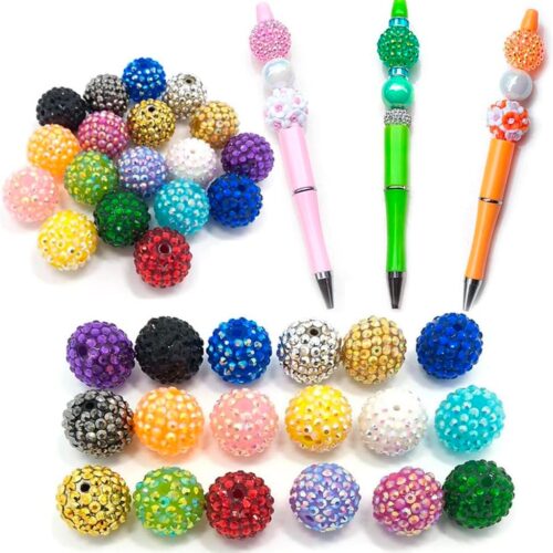 20mm Rhinestone Beads 50pcs Beaded Pens Beads Chunky Bubblegum Large Spacer Charms Sparkle Bling Ball Bulk Mix Colors Randomly (20mm)