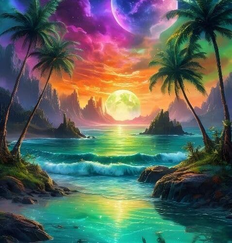 Diamond Art Kits for Adults - Moon Landscape Beach Diamond Painting Kits DIY 5D Full Drill Diamond Dots Paintings with Diamonds Gem Art and Crafts for Home Decor 12x16 Inch