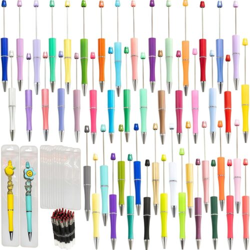 150PCS DIY Beadable Pens Kit, 50 Plastic Ballpoint Pens Bulk with Refills & Pouch, School Office Supplies and Decorative for Students & Teachers (Multicolor)