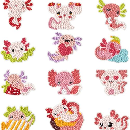 Axolotl Diamond Art Kits - 12 Axolotl 5D DIY Creative Art Craft Mosaic Sticker for Kids&Adult Beginners Digital Diamond Art Parent Child Activity Kits Back to School Christmas Birthday Gifts