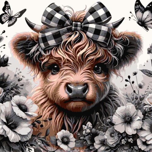 Highland Cow Paint by Numbers Kit for Adults,Flower Plant Adult Paint by Number Kits for Beginner,DIY Acrylic Oil Paint by Number on Canvas for Home Wall Decor 16 X 16Inch