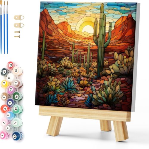 Framed Paint by Numbers for Adults Beginner, Wilderness Landscape Acrylic Easy Paint by Numbers Kits with Frame Cactus Art Craft Kits for Adults Suitable for Wall Decoration 12x12 Inch