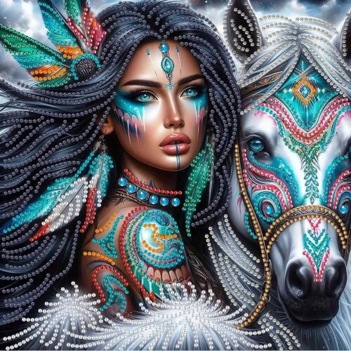 5D Diamond Painting Kits for Adults, Horse and Woman Diamond Art Kits for Adults Beginner, DIY Crystal Rhinestones Diamonds Dot Gem Painting for Home Wall Decor 11.8x11.8inch