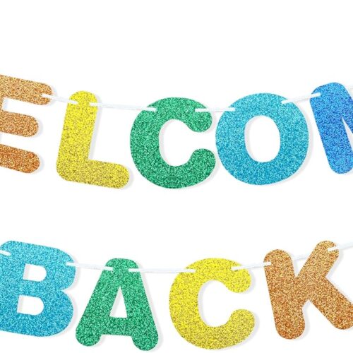 Glitter Welcome Back Banner Back to School Decorations for Classroom First Day of School Backdrop Home Office Decor School Party Supplies Indoor Outdoor Hanging Sign