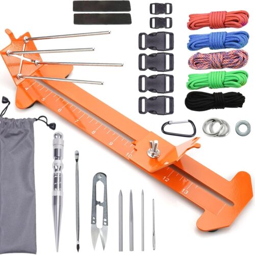 Paracord Jig Tools Bracelet Making Kit Paracord Jig Weaving Tools Accessories Loom DIY Craft Maker with 5 Cords and 6 Buckles with Marlin Spike Kit (Orange)