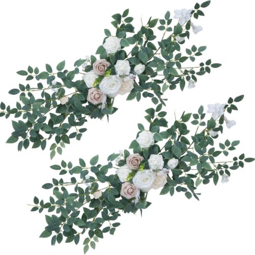 2pcs Artificial Floral Swags Wedding Centerpieces Silk Rose Flower Garland Greenery Arrangements for Wedding Backdrop Ceremony Reception Arch Flowers Sweetheart Table Decor