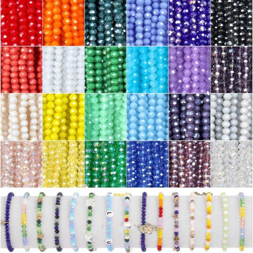 2000Pcs 4mm Glass Beads for Jewelry Making Crystal Beads for Bracelets, Faceted Bead Friendship Bracelet Kit, Christmas Rainbow Beads DIY Craft with Charms