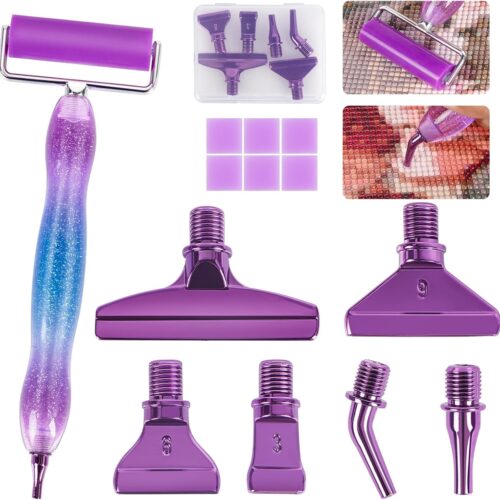 Ergonomic Diamond Painting Art Pen Accessories Kits with 6 Metal Tips, 6 Painting Glue Clay, Roller,Multi Placer Tips for DIY Crafts